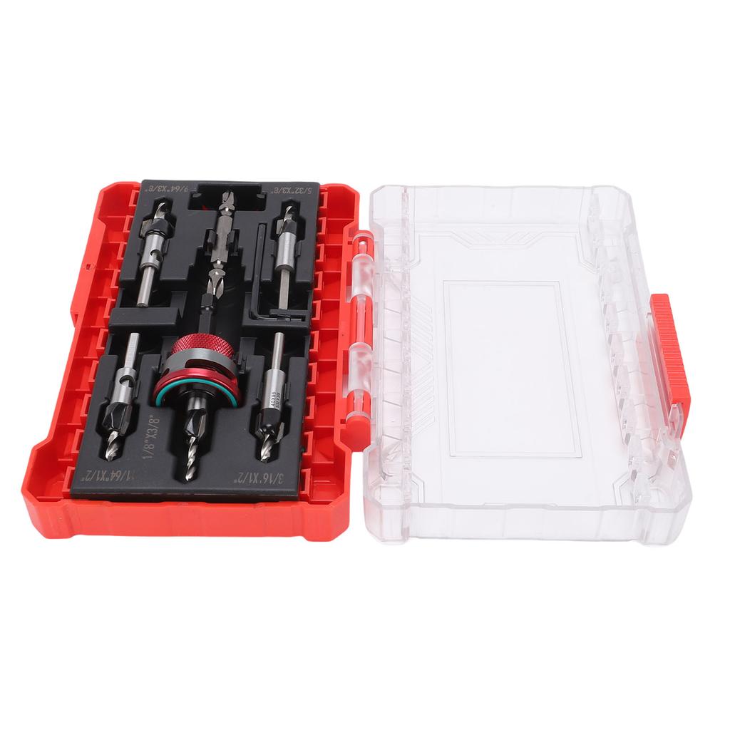 Countersink Drill Bit Set Kit with Limit Adjustable Depth Stepped for Concealed Screws Wood Metal Red