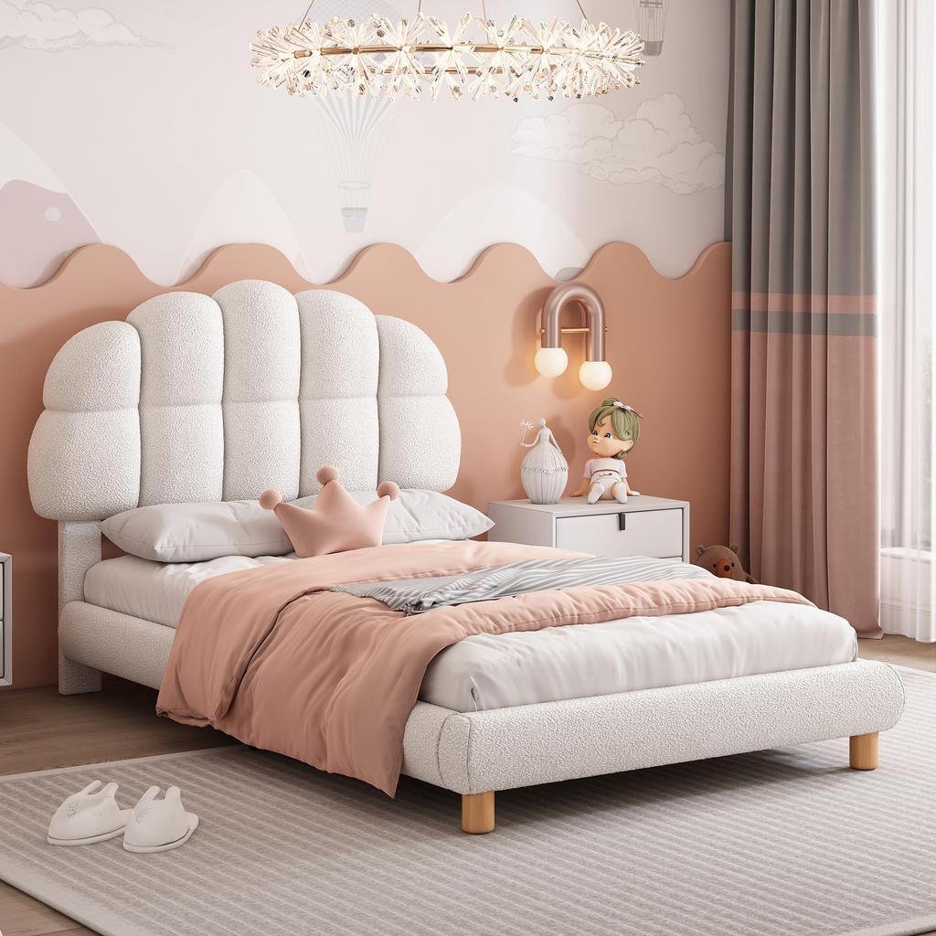 Upholstered Bed Children's Bed 90x200cm, with Headboard and Slatted Frame, Frame Made of Wood and Circular Fleece, for Adults and Youth, Without Mattress1