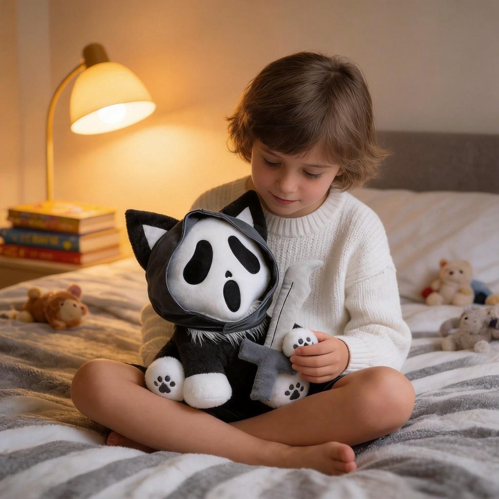 Scream Ghost Cat Plush Toy With Short Pile Fabric For Kids And Teens