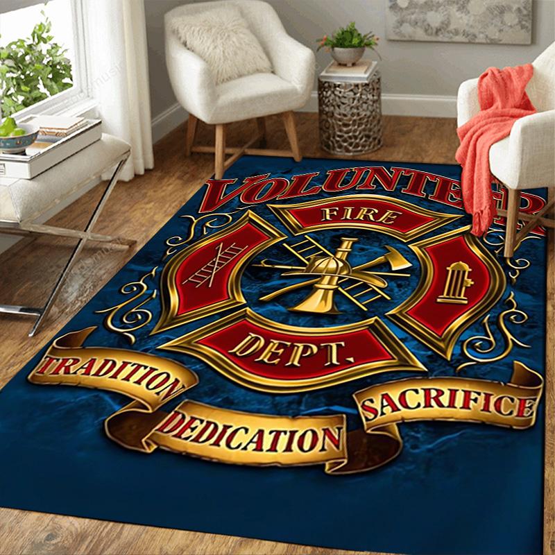 Gold firefighter emblem Rug Floor Mat for Living Room or Bedroom Soft and Comfortable Carpet a Gift for Birthday and Holiday.MFF0918571