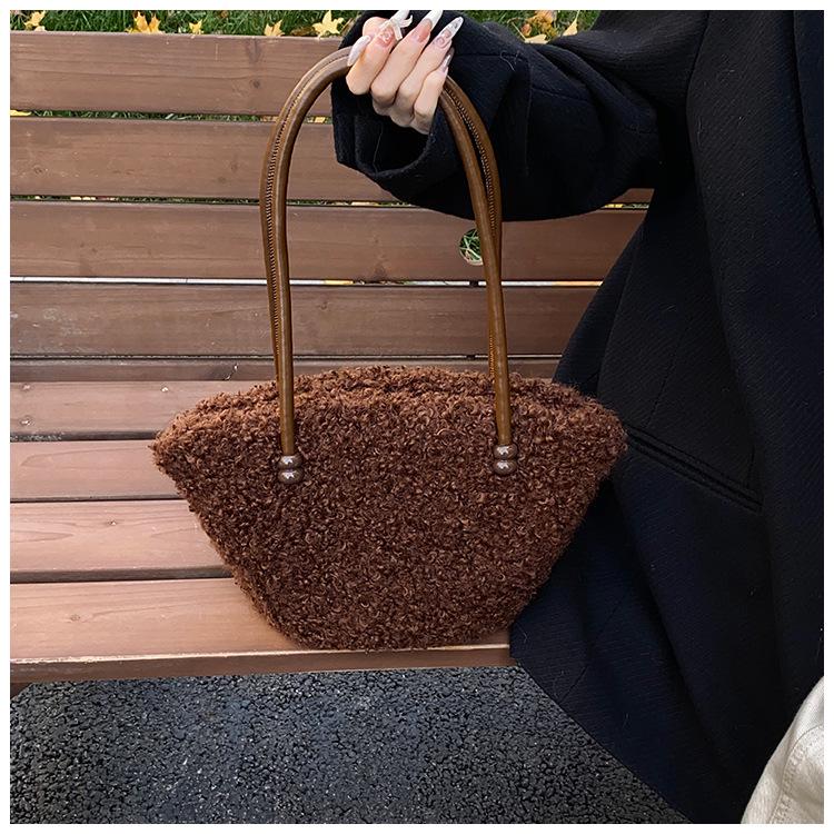 Handtas van nep lamswol in Koreaanse stijl - Pluizige niche design schouder- & okseltas voor herfst/winter