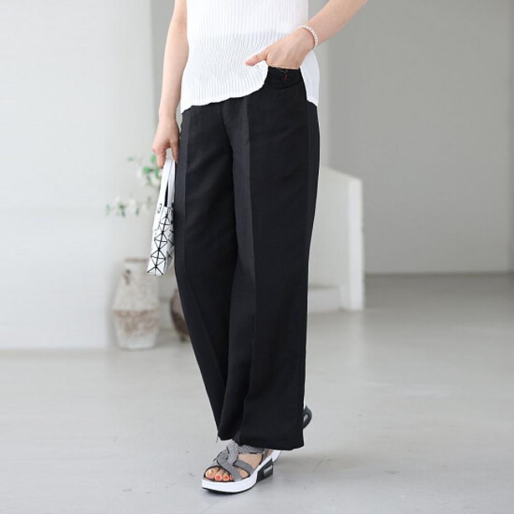 Shiz Madam Pocket V Stitch Linen Wide Pants P92069