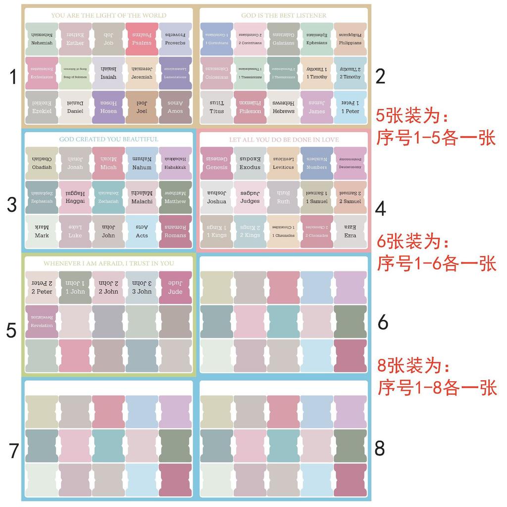 8sheet Bible Index Tabs, Cross Design Boho Morandi Color Bible Bookmark Labels