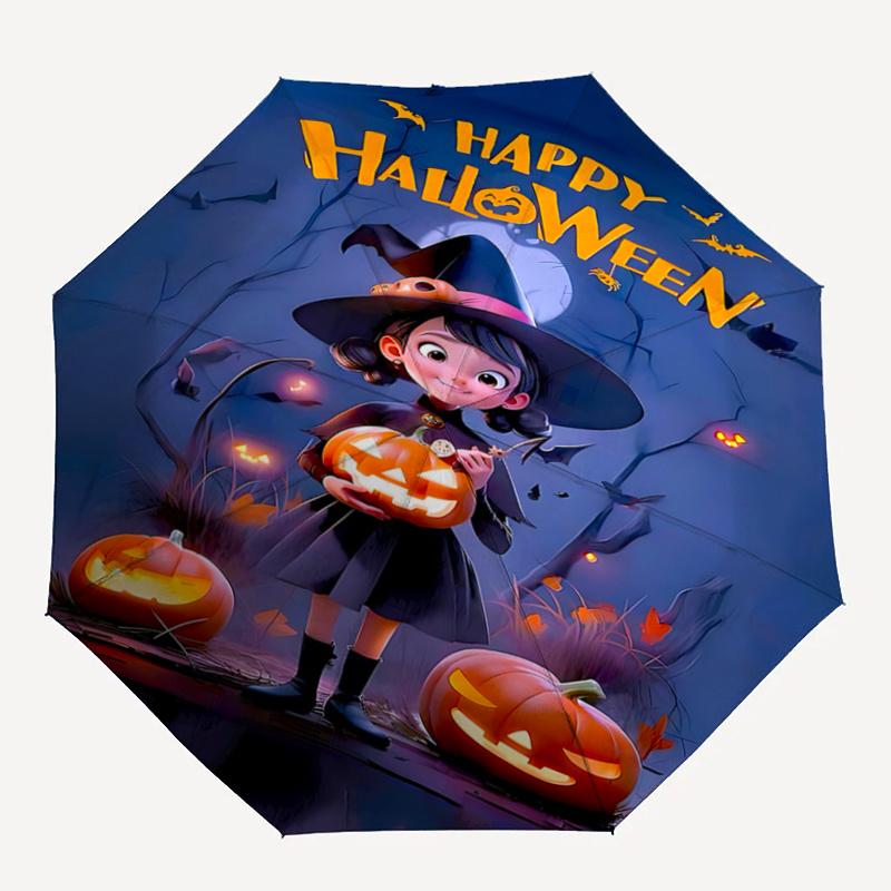 1pc Witch Moon Halloween Pumpkin Automatic Opening and Closing Umbrella, Lightweight 3-Fold, With Cute Cartoon Characters, Suitable for Home, Out