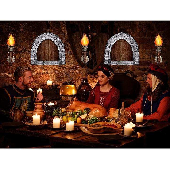 Zonon 11 Pcs Medieval Scene Setter Set Window Torch Props Plastic Brick Tablecloth Knight Themed Castle Decorations Medieval Party Decorations for