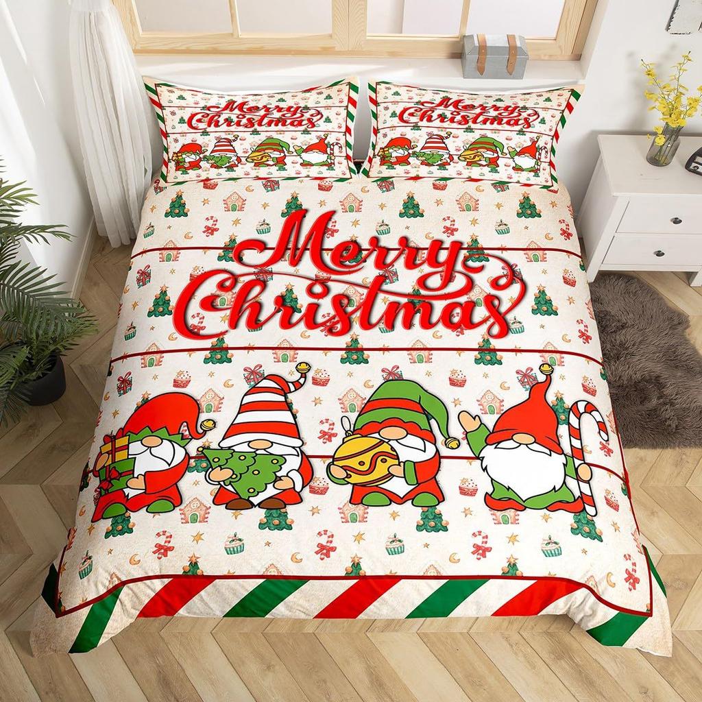 Geometric Grid Christmas Tree Three-Piece Digital Printed Bedding Set Bed Cover