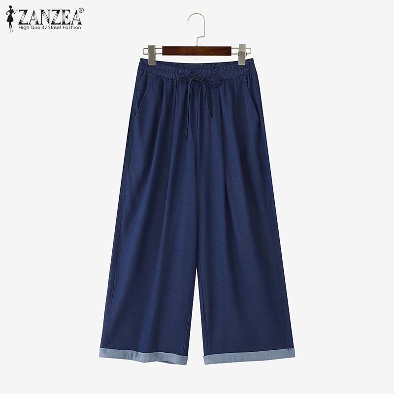 ZANZEA Womens Summer Loose Casual Drawstring Cropped Pants
