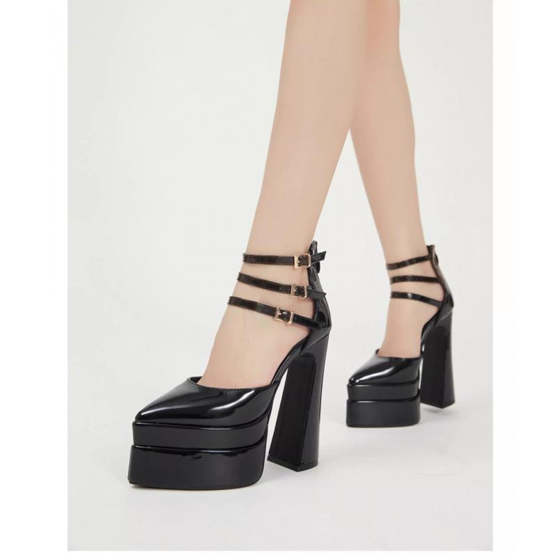 Shoes thick heel super high sandals pointed catwalk model sexy banquet European and American new