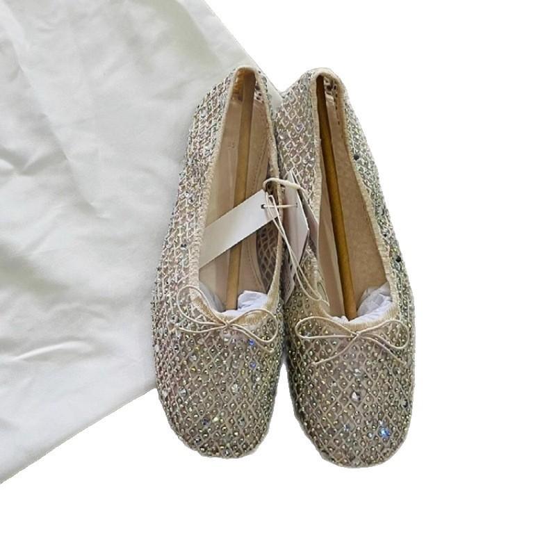 Sheepskin Version~ 2025 New Summer Breathable Rhinestone Mesh Bow Ballet Mary Jane Single Shoes Women's Flat Bottom