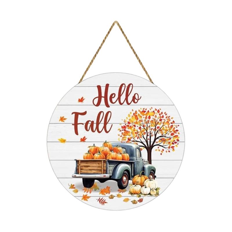 Fall Door Sign Wooden Autumn Pumpkins Door Hangers Maple Wall Decors for Outdoor Porch Wall Fall Harvest Hanging Decorations