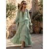 Bohemian Minzgrüner Chiffon Sonnenschutz-Strickjacke Träger Mehrlagiger Rüschenrand Urlaubs-Kleid mit großem Schwing-Rock Set