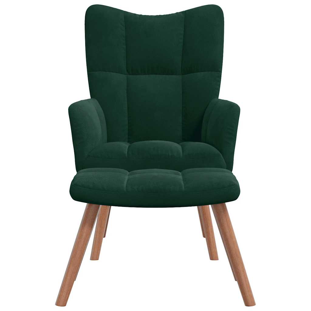 vidaXL Armchair with Footstool Dark Green Velvet