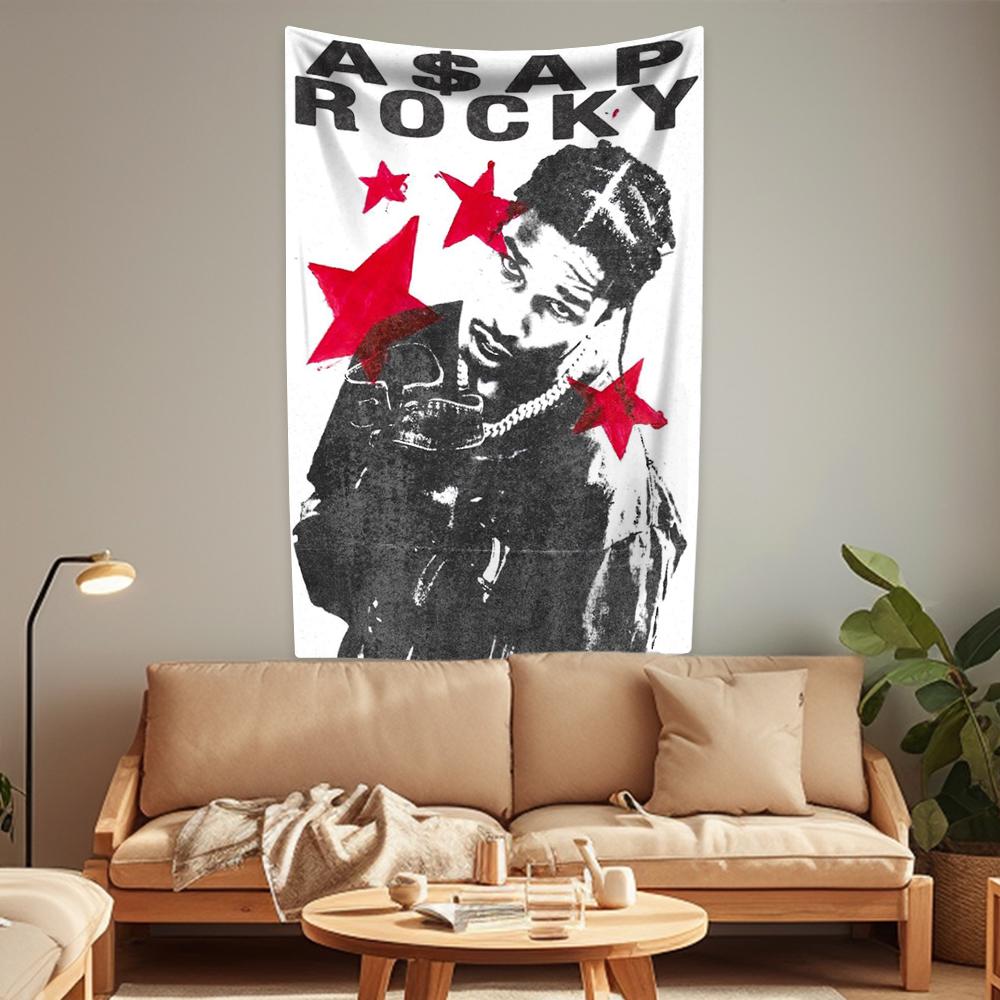 Asap Rockys Flags Rapper Tapestry Room Decor Aesthetic Music Album Art Posters Wall Hanging Bedroom Concert Background Fans Gift
