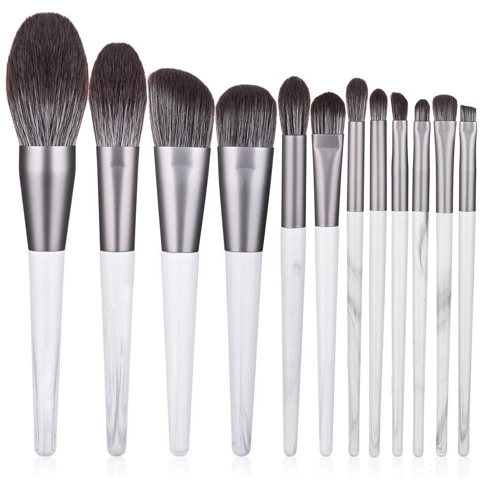 New 12 makeup brushes set, loose powder eyeshadow brush, full set of makeup tools, super soft multi-colored bristles. белый
