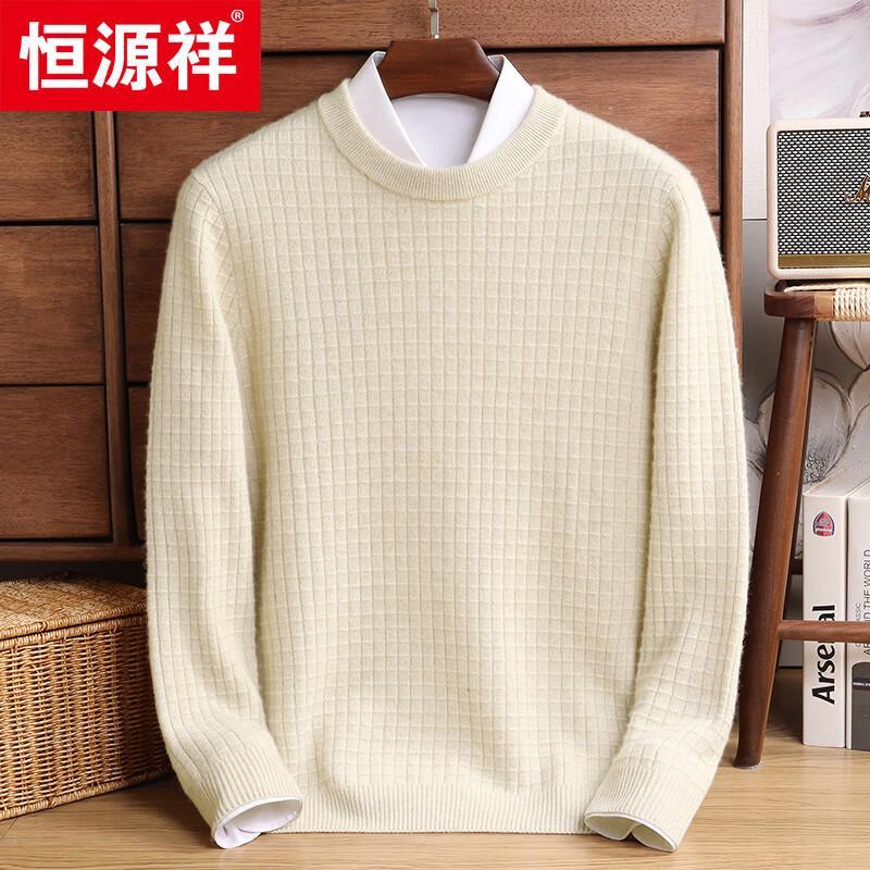 Hengyuanxiang Men's Thick 100% Cashmere Round Neck Pullover Sweater