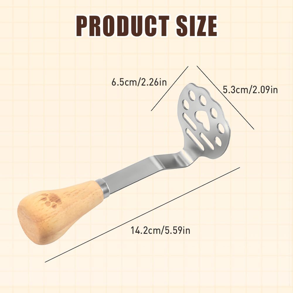 High Performance Mini Masher Set, Stainless Steel Potato Smasher Tool with Wooden Handle, Small Food Masher for Potatoes, Beans, Meat, Vegetables