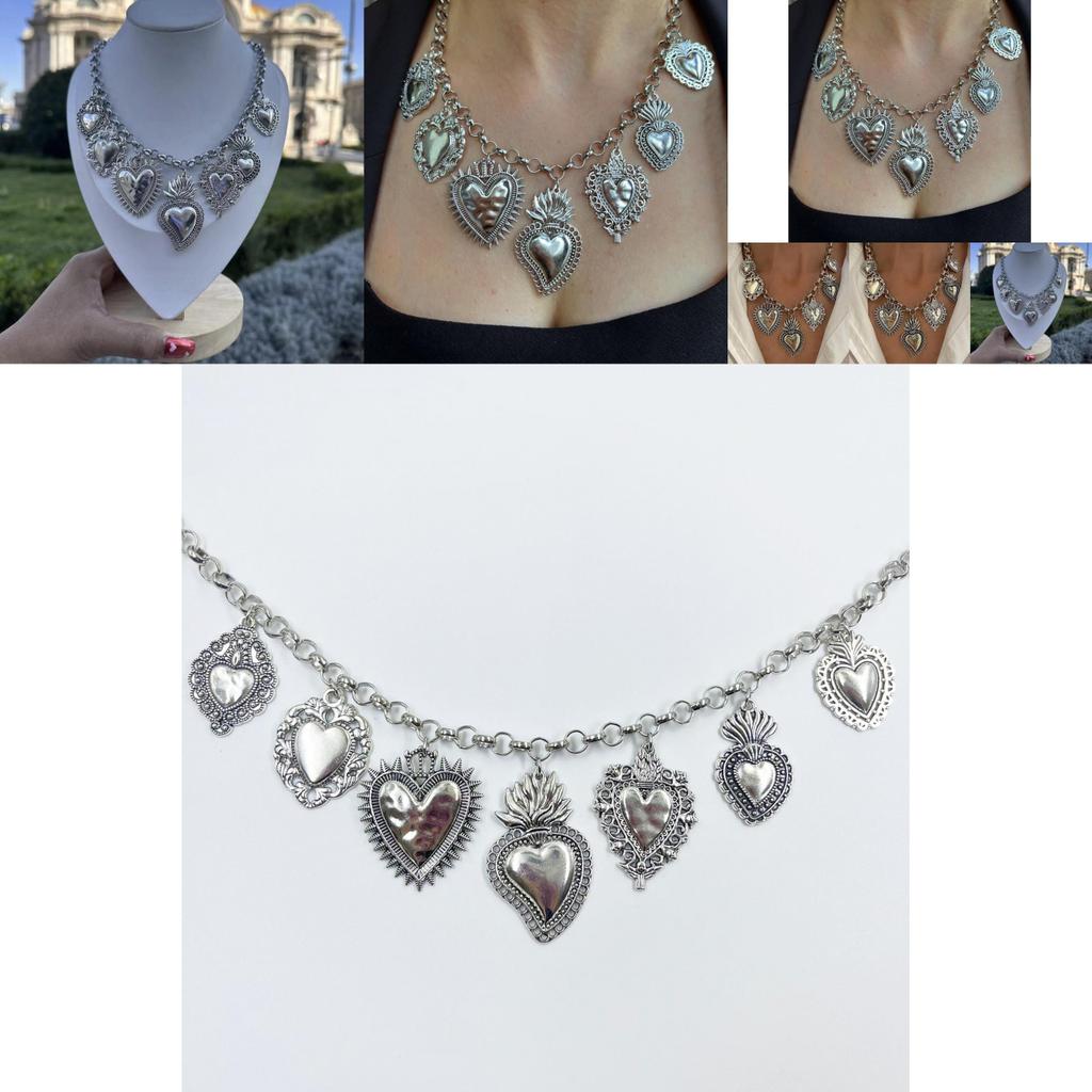 Vintage-inspirierte Silber-Herz-Anhänger-Halskette mit einzigartigem geometrischem Design für Damen