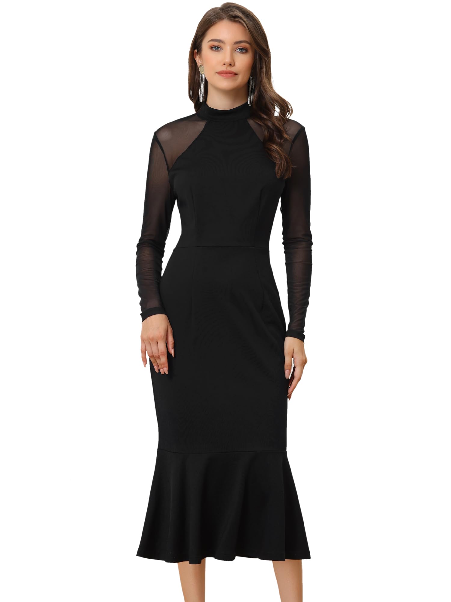 

Allegra K Women s Elegant Mermaid Dress with Sheer Mesh and Long Sleeves, Black, Size M