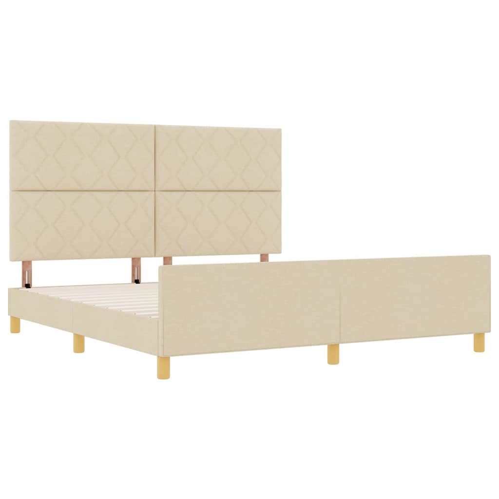 Bed Frame with Headboard Cream 180 X 200 Cm Fabric