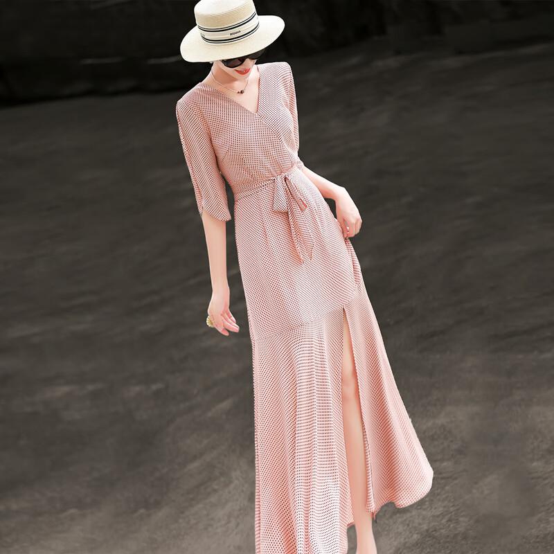 Women s Elegant Polka Dot Tie-Waist Midi Dress 2XL