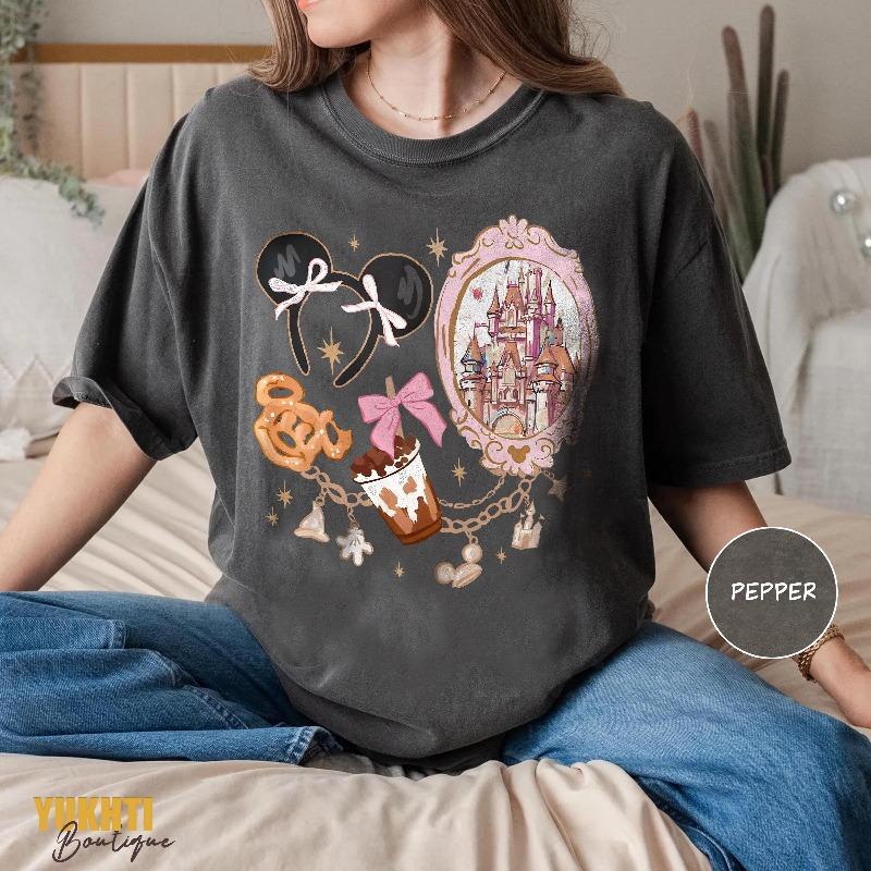 Disney Castle Bow Printed T-shirt Women's Pure Cotton T-shirt Summer New Y2K Men's and Women's Extra Large Couple Dress