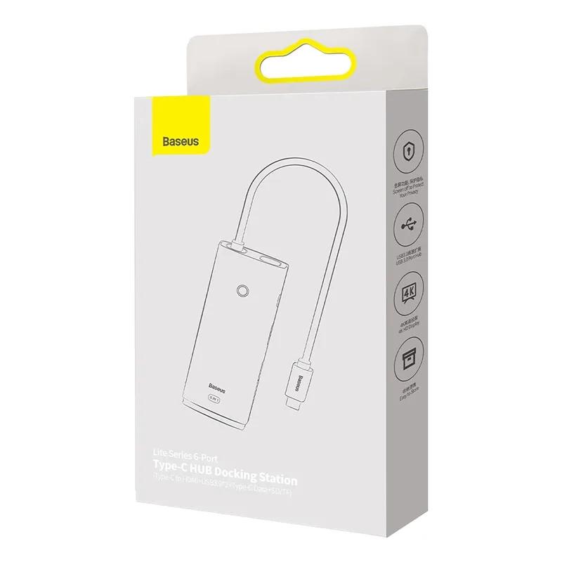 Hub 6W1 Baseus Lite Series Usb-C Do 2X Usb 3.0 + Usb-C + Hdmi + Sd/Tf (Czarny)