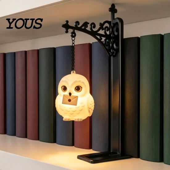 Nordic Style Home Decor Metal Magic Owl Hanging Bookend Lamp, Resin Animal LED Night Light, Vintage Iron Bracket Lamp Deer Bird Light for