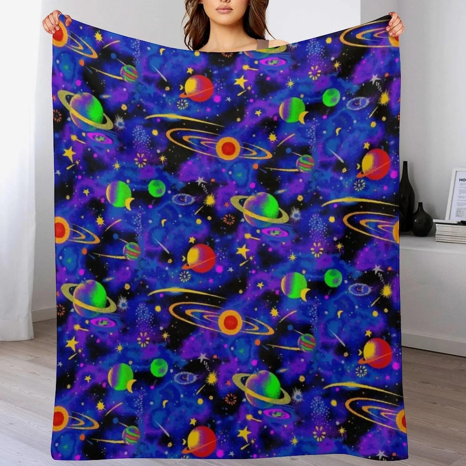 Neon Space Throw Blanket Soft Warm Blanket Gift for Men Women Adults Size: 75*100cm, Weight: 230 GSM