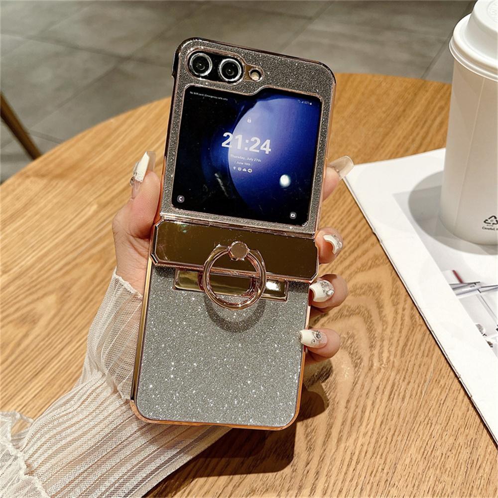 For Samsung ZFlip5 Luxury Glitter Bracket Gradient Case for Samsung Galaxy Z Flip 6 5 4 3 Flip4 Diamond Ring Holder Stand Cover