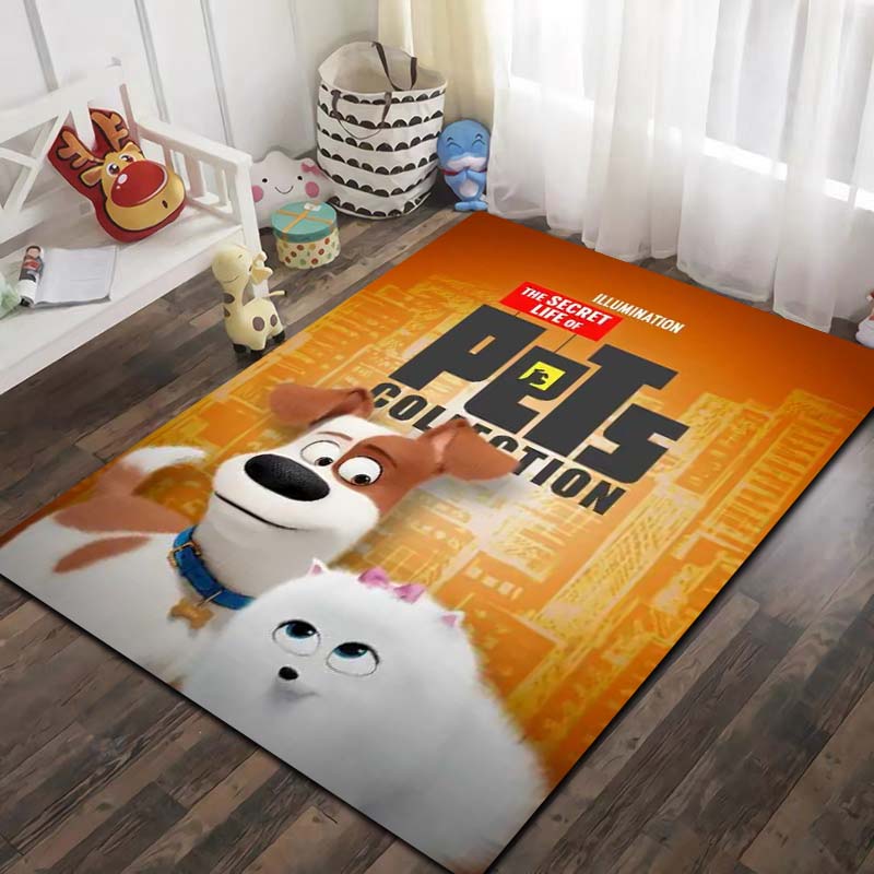 T-The Secret Life of Pets Cartoon Pet Print Flannel Area Rug Non‑Slip Soft Floor Mat For Couch Bedroom Indoor Home Decor Gift