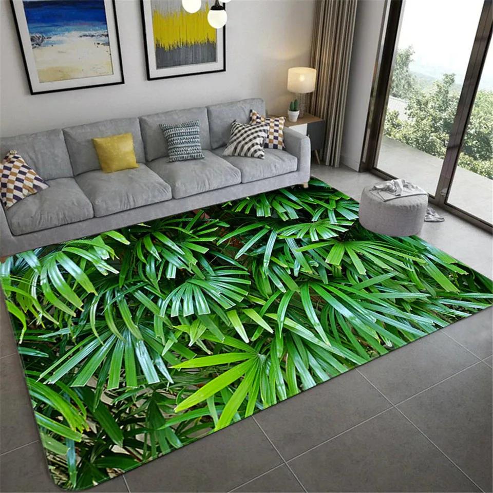 Living Room Carpet Green Leaf Printing Bedroom Entrance Door Mat Non-slip Bedside Home