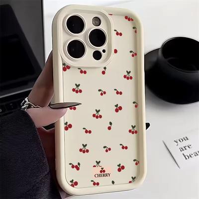 Cute Small Cherry Pattern Cartoon Korean Phone Case For iPhone 16 16E 15 14 13 12 11 Pro Max Pro XR XS Max 7 8 Plus Soft Cover