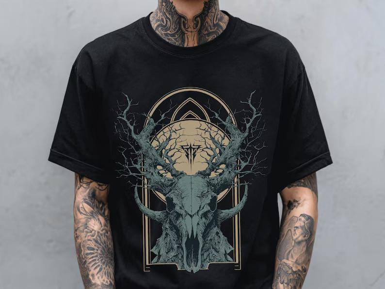 Deer Skull Gothic Unisex Graphic T-Shirt, Alternative Punk Graphic Tee