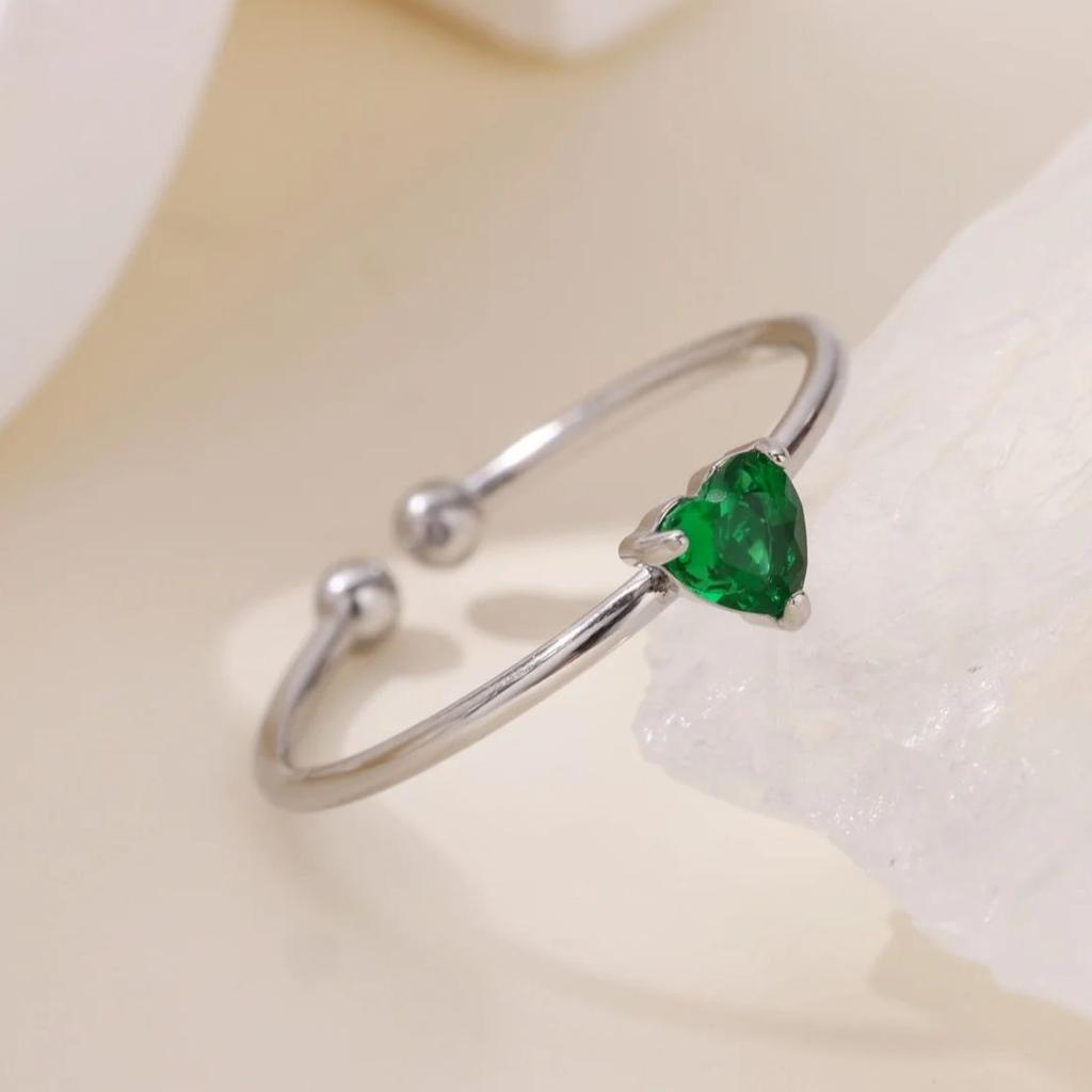 Fashion Zircon Heart Birthstone Rings For Women Stainless Steel Color Birthstone Ring Aesthetic Wedding Jewelry Gift