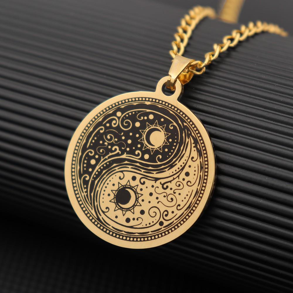 Yin Yang Tai Chi Round Pendant Necklace Men's Titanium Steel Necklace Accessories