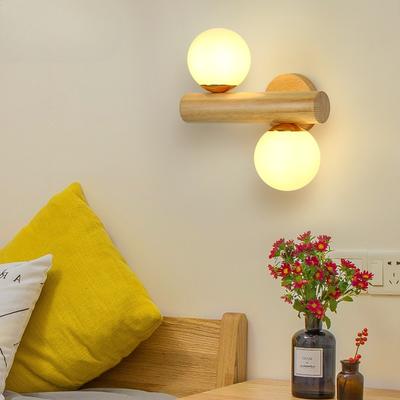 Wooden Wall Lamps for Living Room Bedside Glass Ball Sconce Light Decor Luminaires Stairs Aisle Rest Area Farmhouse Background