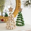 Nordic Wooden Spiral Christmas Tree Ornament Rustic Beaded Boho Christmas Tree Figurine for Home Office Farmhouse Centerpiece