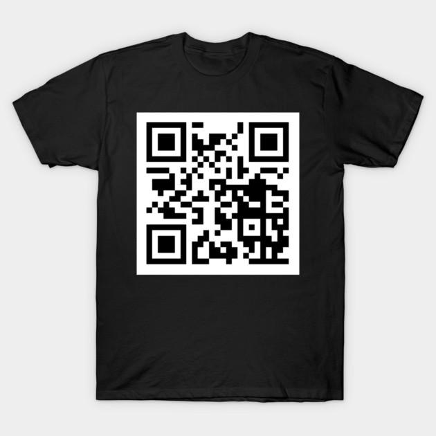 Asiatische Größe Herren Schwarzes T-Shirt mit Aufdruck Rick Rolled QR-Code No-Cut Print Baumwoll-T-Shirt