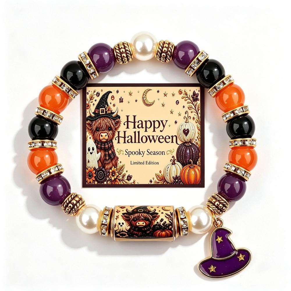 Beaded Halloween Beaded Bracelet Handmade Pumpkin Ghost Bead Jewelry  For Women Men