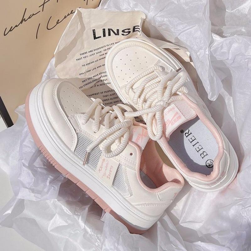 

обувь женская 2024 тренд Женские кроссовки на шнуровке Толстая подошва повседневная обувь Женская сетчатая дышащая обувь для ходьбы Женская 35 розовый