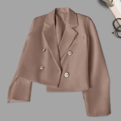 Autumn Women Lapel Long Sleeve Cropped Blazer Double Breasted Solid Color Slim Fit Suit Coat Streetwear