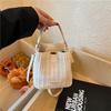 New Summer Seaside Vacation Feng Shui Bucket Straw Woven Bag Fresh Splicing Contrasting Color Simple Woven Women's Bag