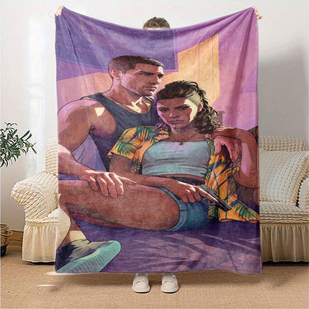 1pc Grand Theft Auto Soft Flannel Blanket with Designer Print A Cozy Blanket for All Seasons, Perfect for the Couch, Bed, Office