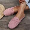 Women's Retro Bow Flat Mules - Soft, Comfortable, Breathable Slip-On Sandals in Pink Perforated PU Cover with TPR Sole and Fabric Lining