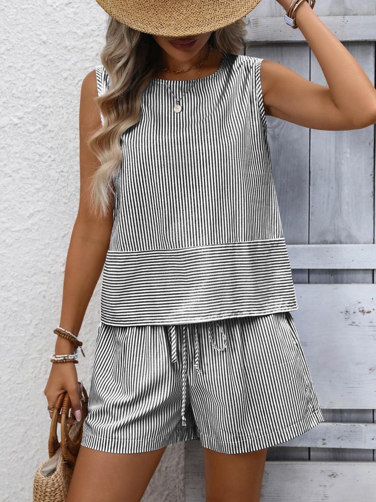 2026 Summer European & American Women's Sleeveless Round Neck Vest & Shorts Casual Fashion Two-Piece Set