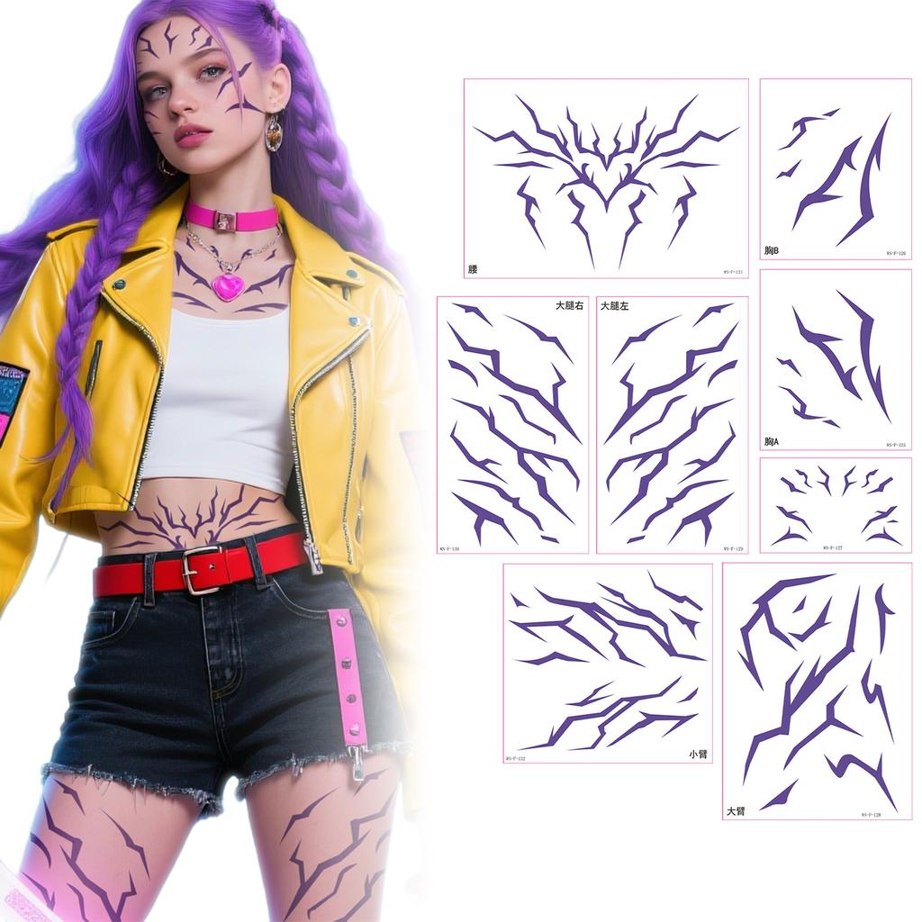 Girl Kpop Anime Cosplay Temporary Tattoo Stickers Set with Waterproof Design for Music Festival Role Play