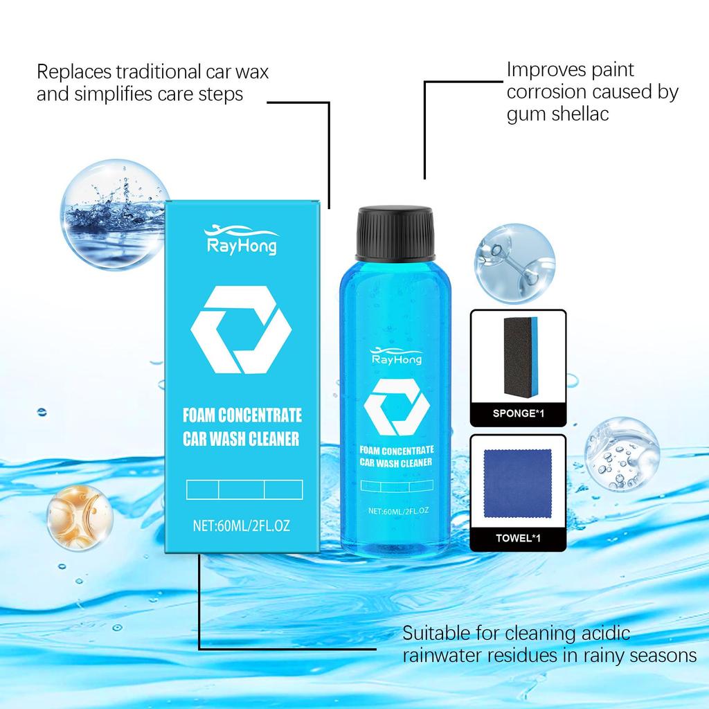 Rayhong Car Wash Cleaner, Car Cleaning and Polishing Waterproof and Stain-Resistant 2-in-1 Universal Cleaning Agent 60ml