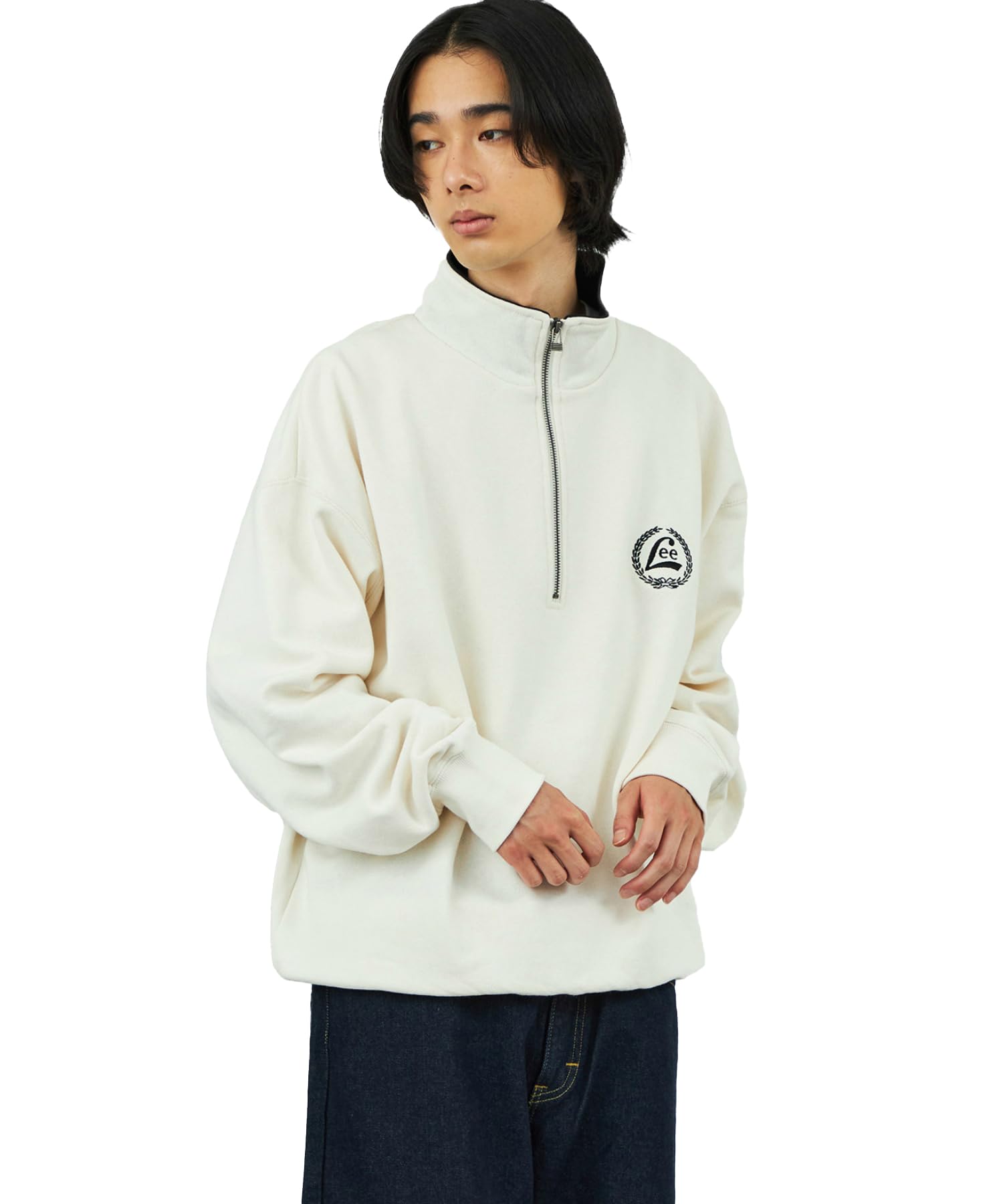 

Lee Laurel Embroidered Logo Sweatshirt in Men s Half-Zip IVORY/BLACK