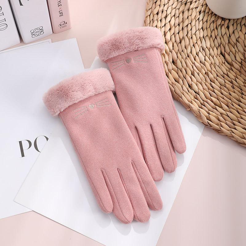 Thermal gloves autumn and winter Gary lady outdoor German velvet thickened velvet imitation rabbit fur mouth gloves