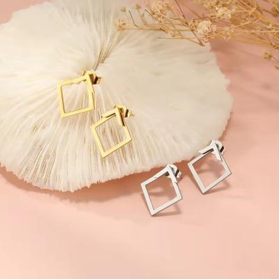 Geometric Cut Titanium Steel Square Combination Earrings Fashion Personality Jewelry Holiday Gift